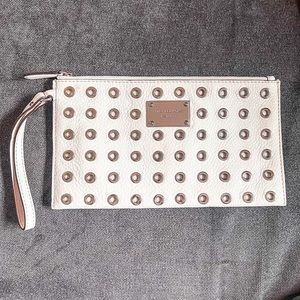 Michael Kors Leather White Large Zip Clutch Wristlet